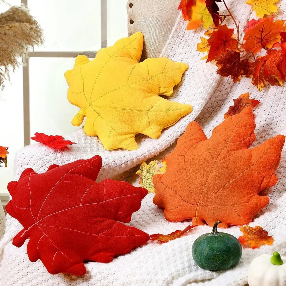 3 Pcs Fall‎ Maple Leaf Pillow - 3D Autumn Throw Cushions for Home, Couch, Car